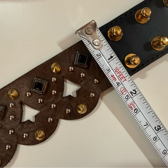 Etro Milano Brown Leather Metal Studded bikercore belt size 31 to 33